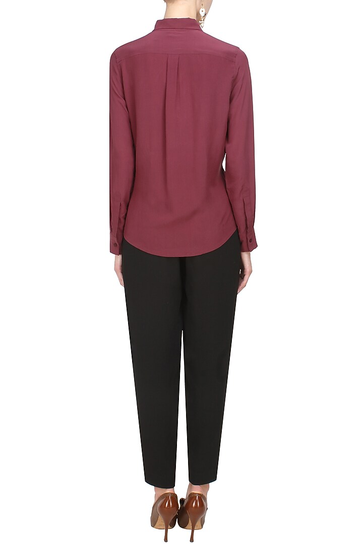 Anomaly presents Burgundy button down silk shirt available only at Pernia's Pop Up Shop.