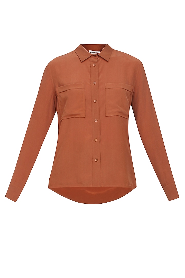 Burnt umber button down silk shirt by Anomaly