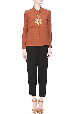 Burnt umber button down silk shirt by Anomaly