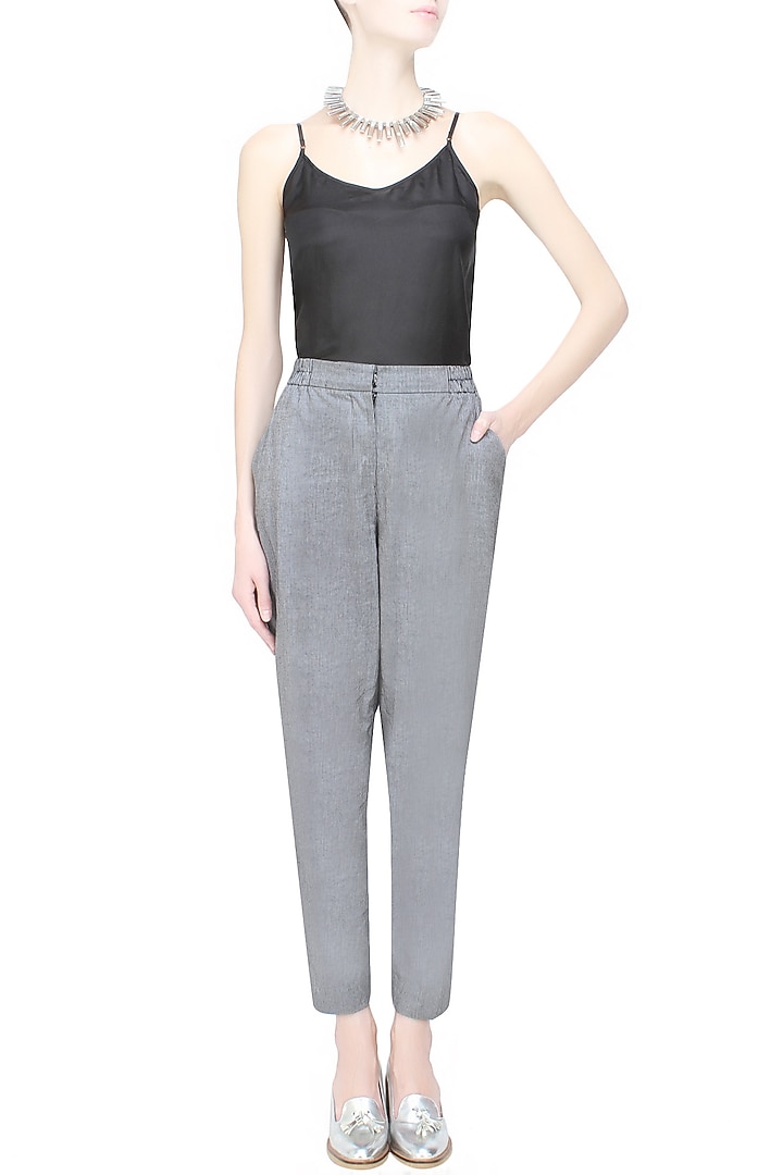 Anomaly presents Black high waisted pinstriped pants available only at Pernia's Pop Up Shop.