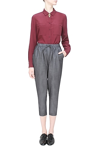 Grey relaxed drawstring pants by Anomaly