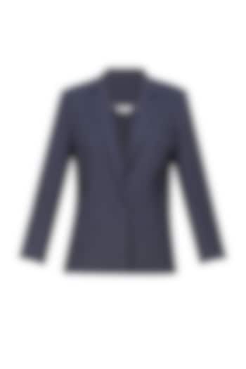 Navy blue classic city front open blazer by Anomaly