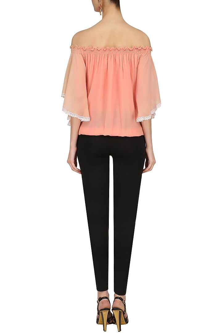 Peach leaf embroidered Off shoulder top available only at Pernia's Pop Up Shop.