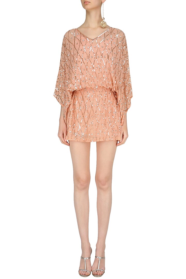 Peach floral embroidered Kaftan style dress available only at Pernia's Pop Up Shop.
