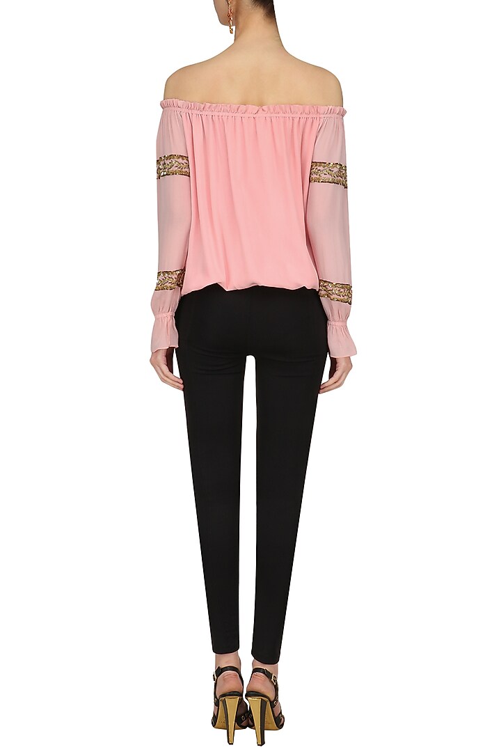 Peach motive embroidered Off shoulder top available only at Pernia's Pop Up Shop.