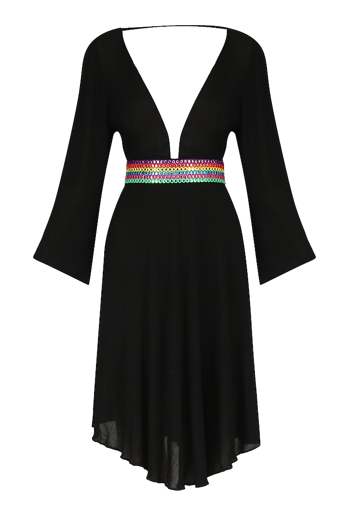 Black Abla Embroidered V-Neck Dress by Nandita Mahtani