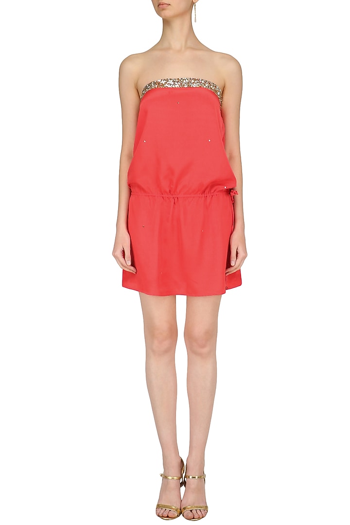 Coral Sequins Embroidered Tube dress available only at Pernia's Pop Up Shop.