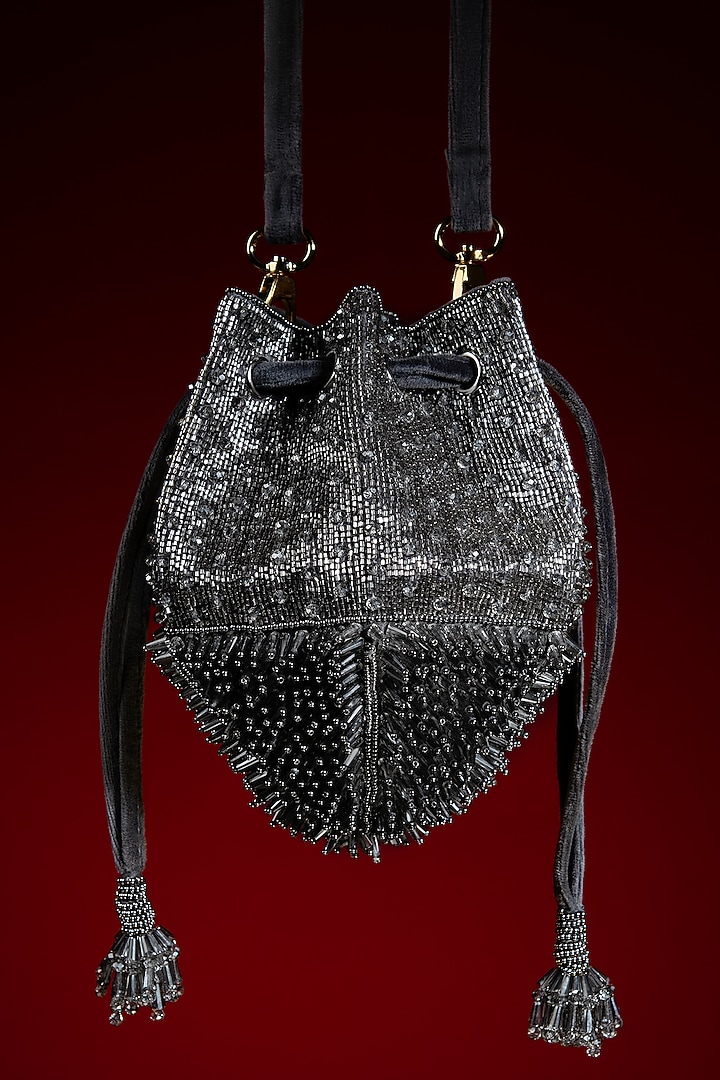 Silver Glass Bead Embellished Potli by Aomidori Shimai at Pernia's Pop Up Shop