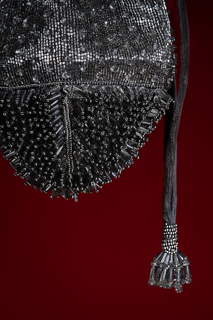 Silver Glass Bead Embellished Potli by Aomidori Shimai at Pernia's Pop Up Shop