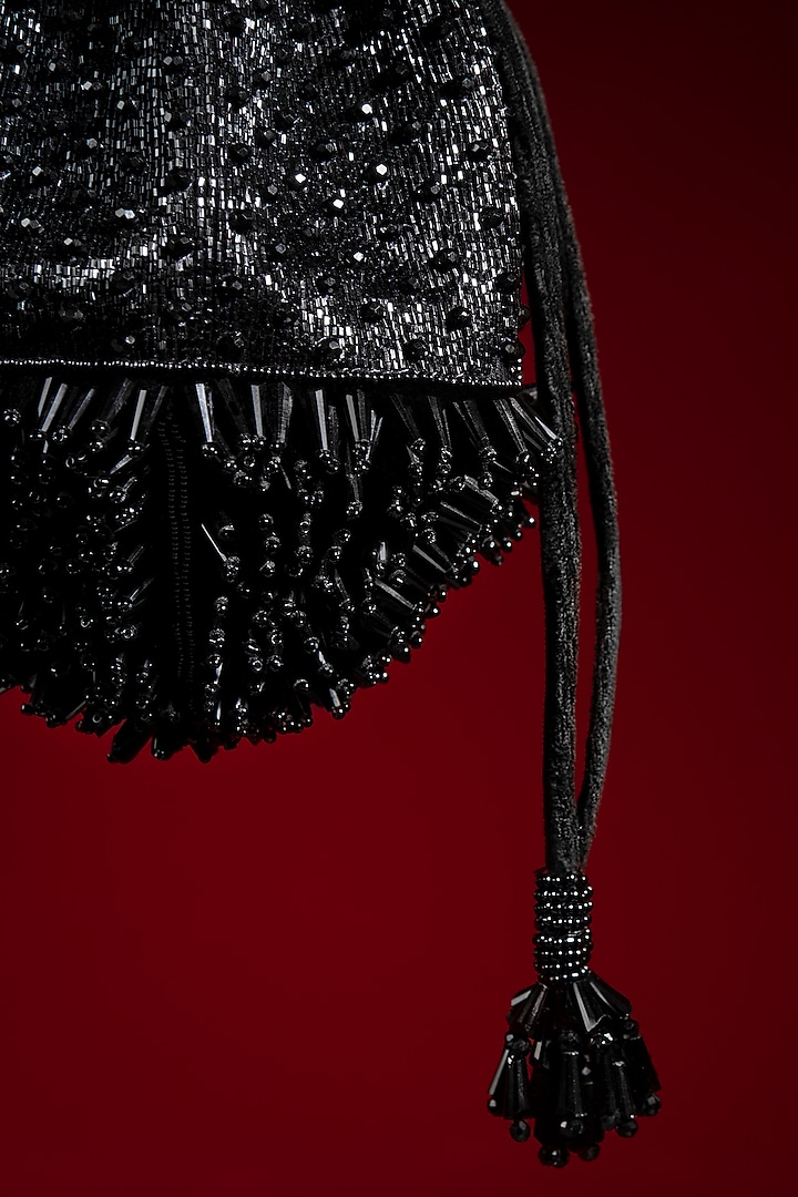 Black Glass Bead Embellished Potli by Aomidori Shimai at Pernia's Pop Up Shop