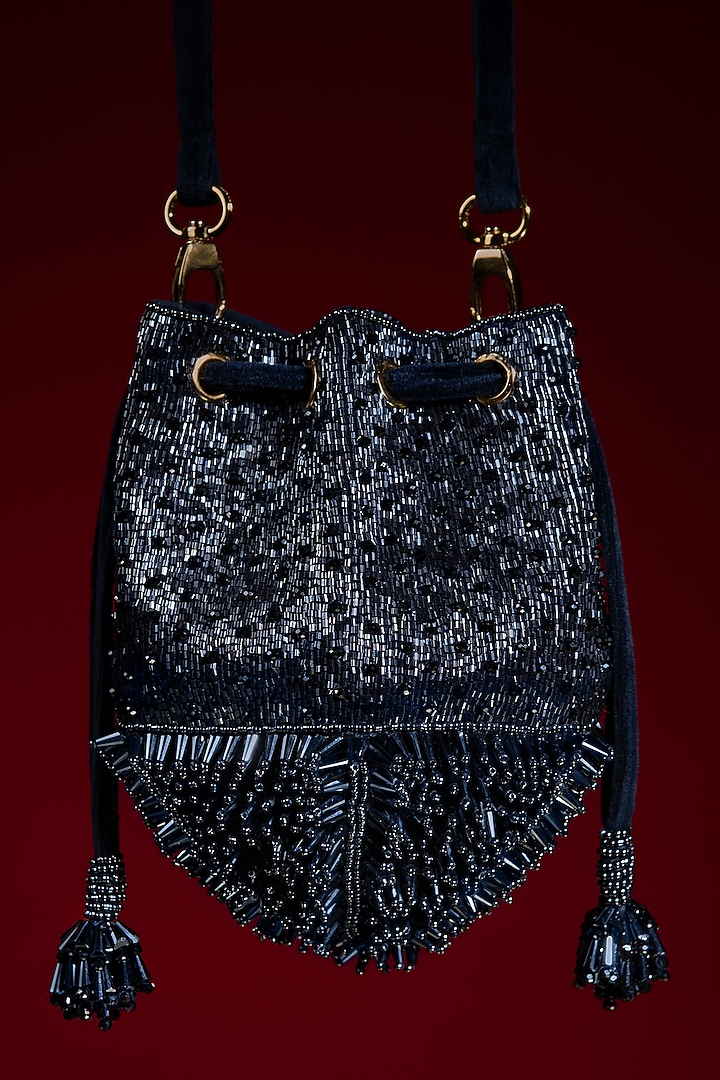 Blue Glass Bead Embellished Potli by Aomidori Shimai at Pernia's Pop Up Shop