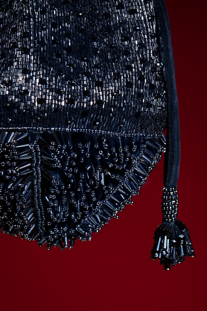 Blue Glass Bead Embellished Potli by Aomidori Shimai at Pernia's Pop Up Shop