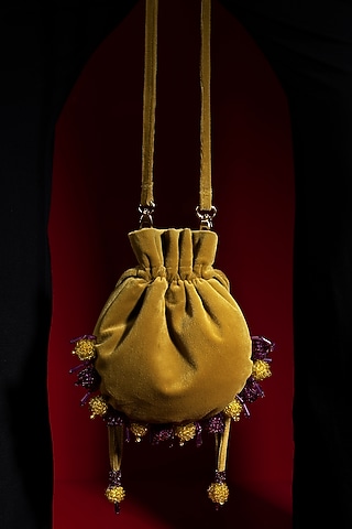Yellow Embellished Potli by Aomidori Shimai