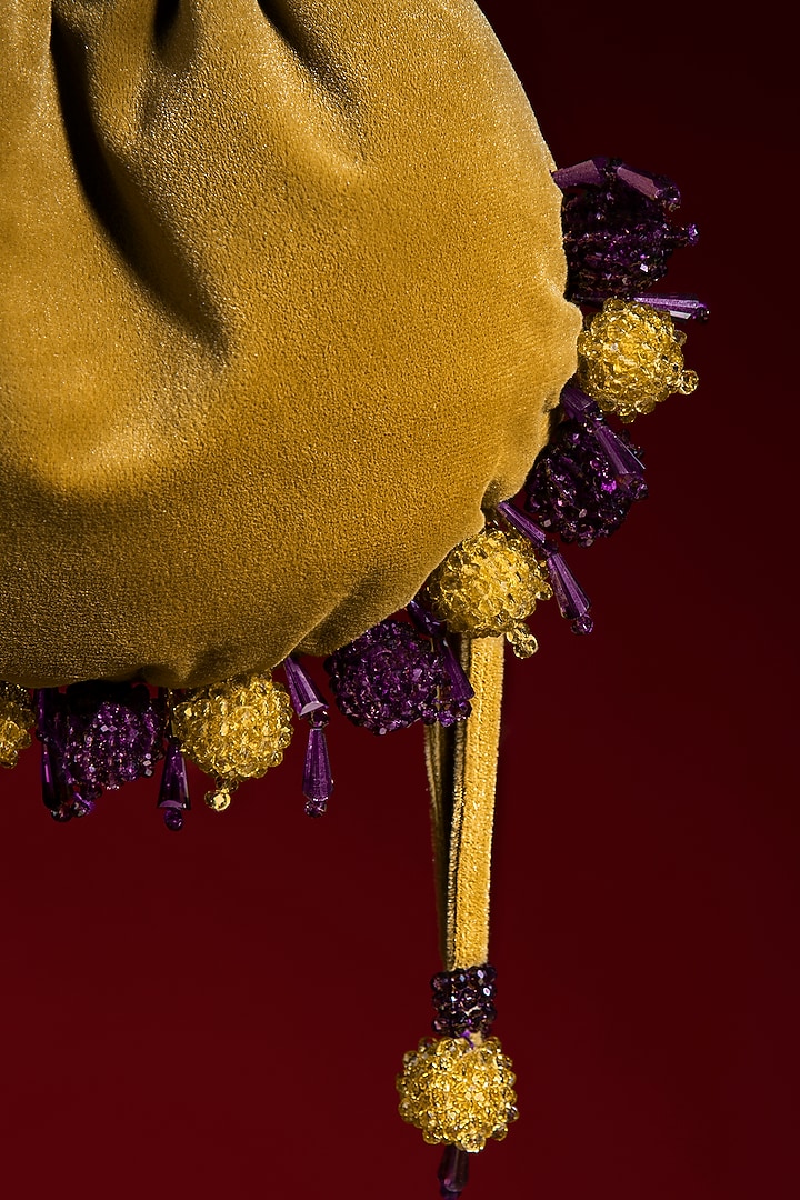 Yellow Embellished Potli by Aomidori Shimai at Pernia's Pop Up Shop