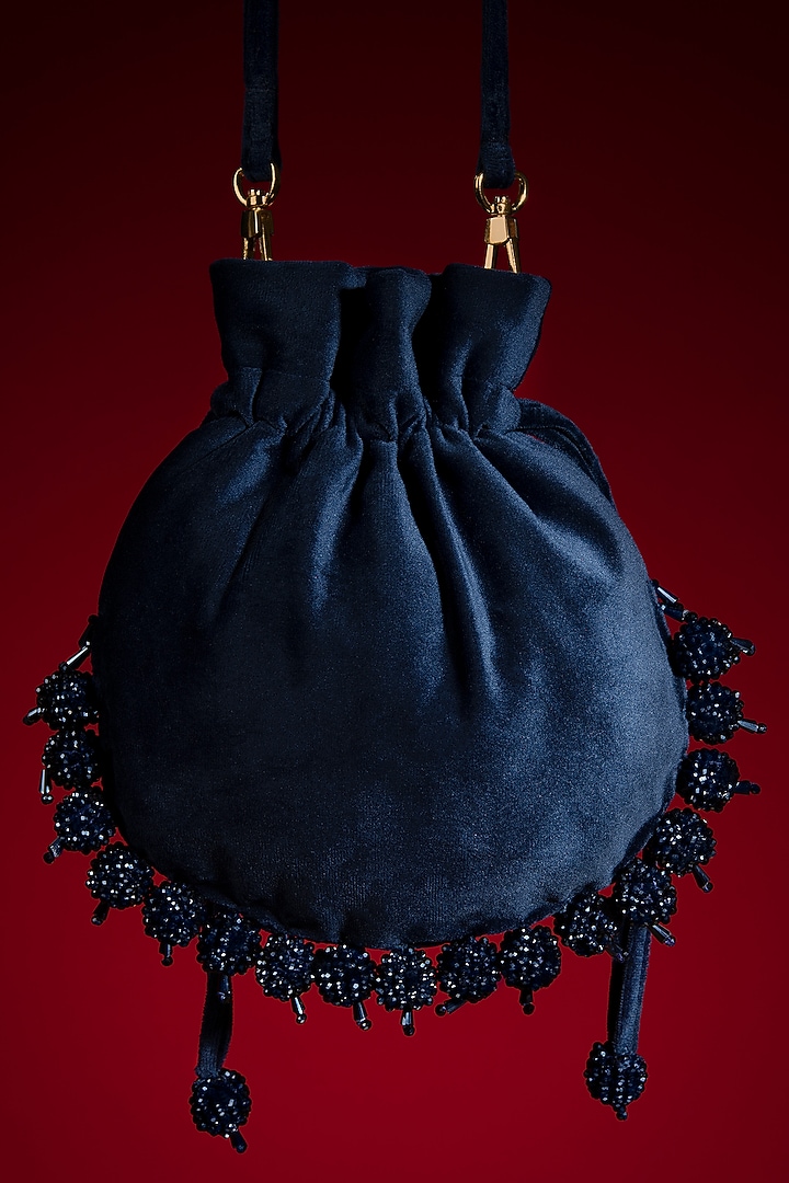 Blue Embellished Potli by Aomidori Shimai at Pernia's Pop Up Shop