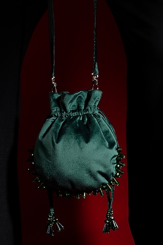 Green Embellished Potli by Aomidori Shimai