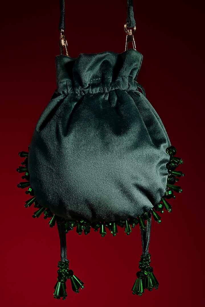 Green Embellished Potli by Aomidori Shimai at Pernia's Pop Up Shop