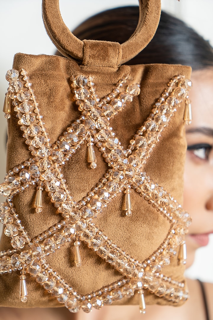 Gold Crystal Embellished Handbag by Aomidori Shimai at Pernia's Pop Up Shop