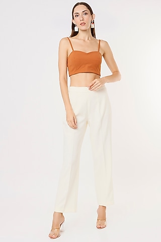 White Pant Set In Crepe Georgette by Applique by Virakti