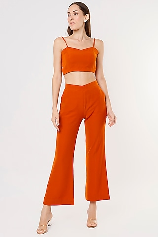 Burnt Orange Pant Set In Crepe Georgette by Applique by Virakti