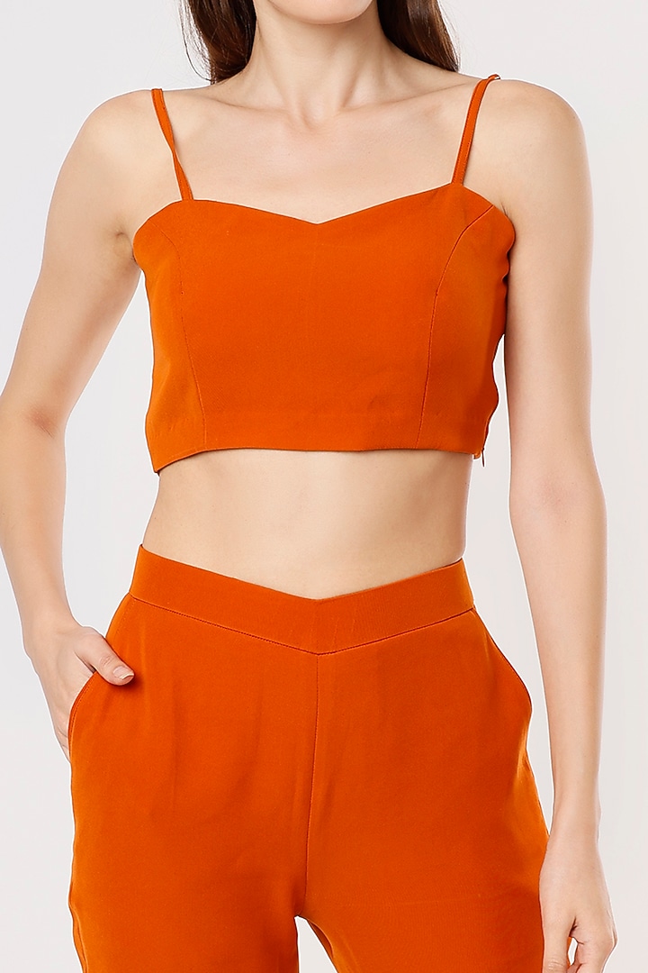 Burnt Orange Pant Set In Crepe Georgette by Applique by Virakti at Pernia's Pop Up Shop