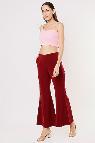 Maroon Pant Set In Crepe Georgette by Applique by Virakti