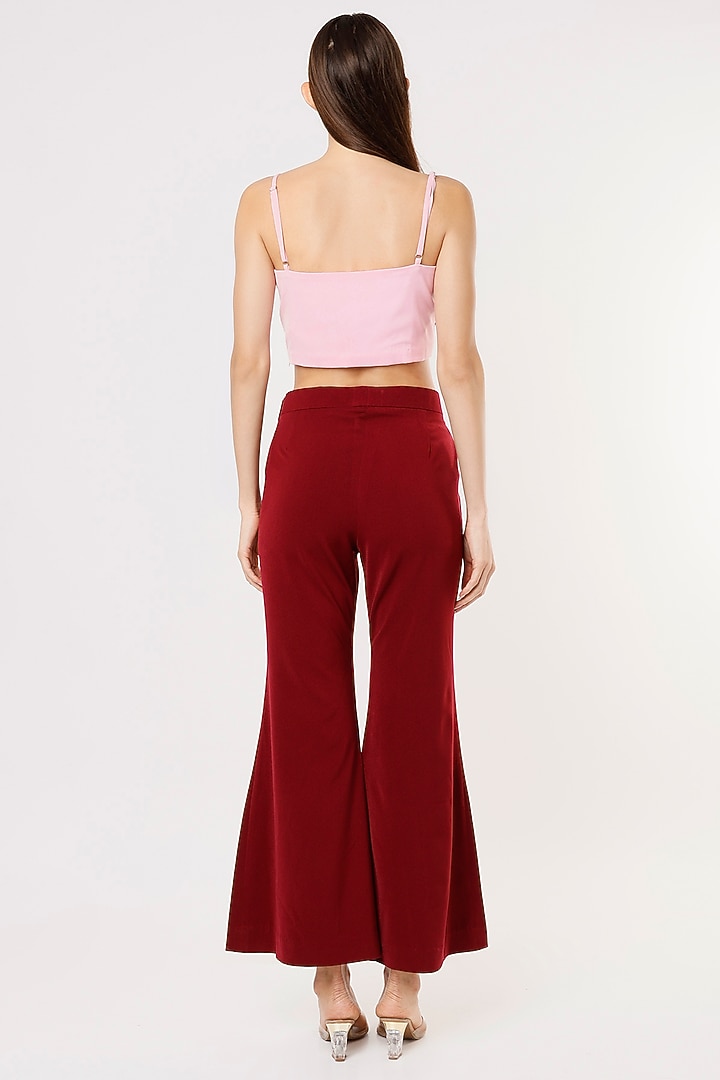 Maroon Pant Set In Crepe Georgette by Applique by Virakti at Pernia's Pop Up Shop