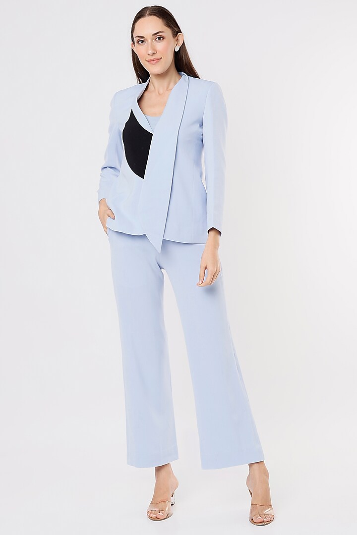 Powder Blue Blazer Set in Crepe Georgette by Applique by Virakti at Pernia's Pop Up Shop