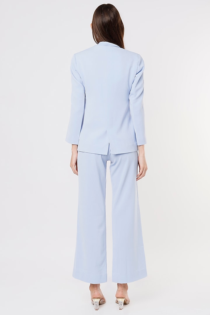 Powder Blue Blazer Set in Crepe Georgette by Applique by Virakti at Pernia's Pop Up Shop