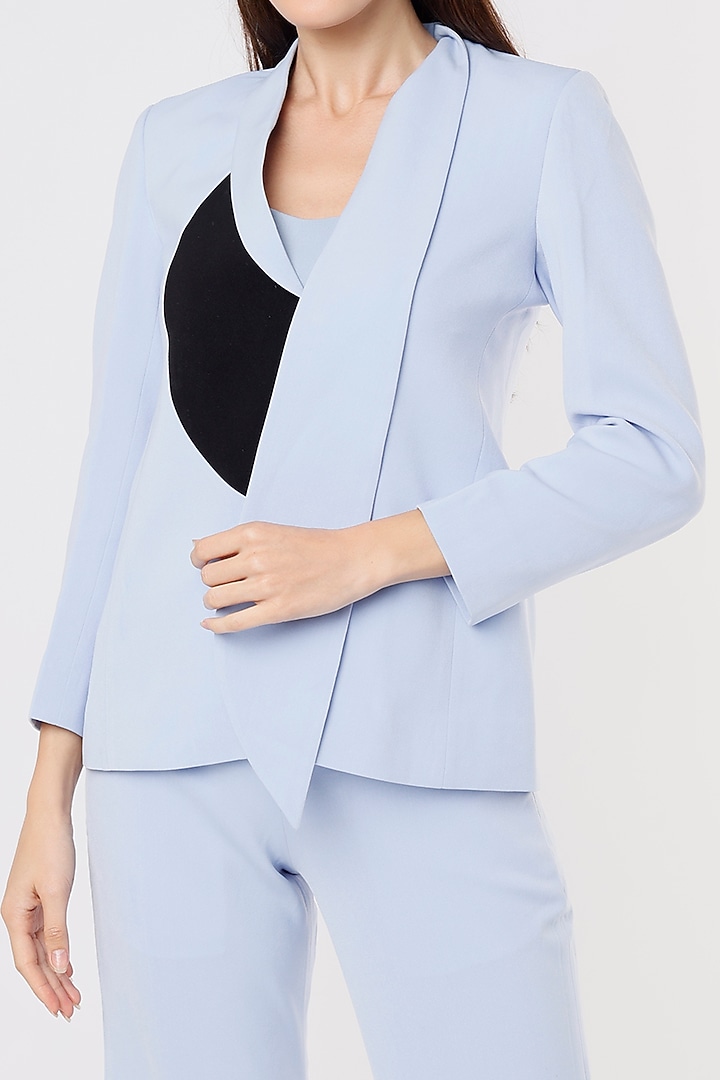 Powder Blue Blazer Set in Crepe Georgette by Applique by Virakti at Pernia's Pop Up Shop