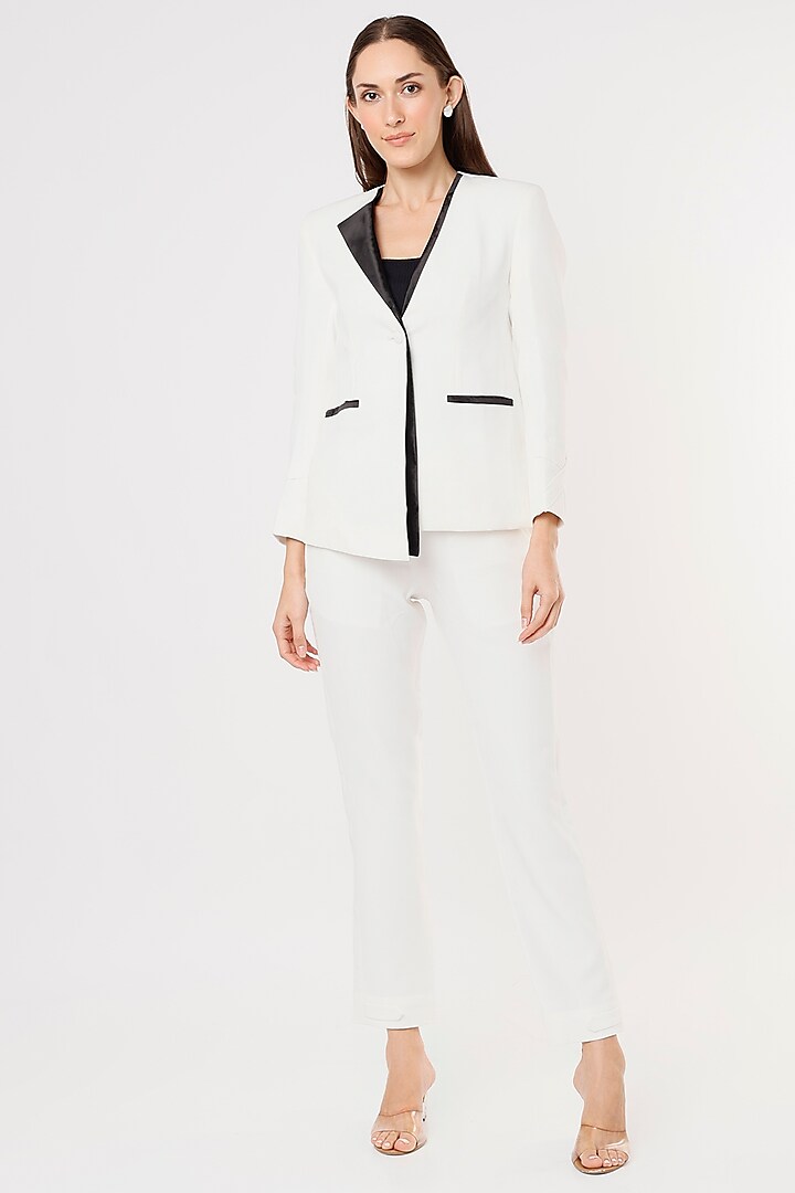 White Crepe Georgette Blazer Set by Applique by Virakti