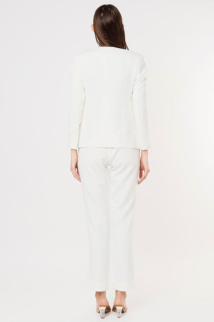 White Crepe Georgette Blazer Set by Applique by Virakti at Pernia's Pop Up Shop