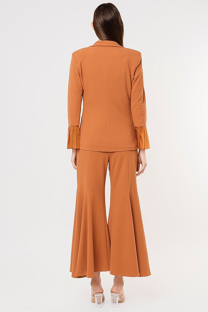 Rusty Tan Crepe Georgette Blazer Set by Applique by Virakti at Pernia's Pop Up Shop