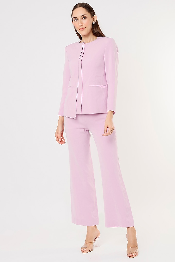 Pink Crepe Georgette Blazer Set by Applique by Virakti