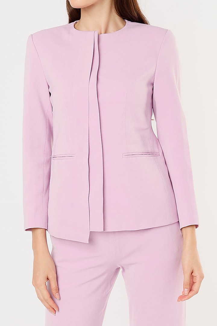 Pink Crepe Georgette Blazer Set by Applique by Virakti at Pernia's Pop Up Shop