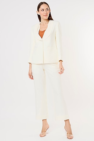Off-White Blazer Set in Crepe Georgette by Applique by Virakti