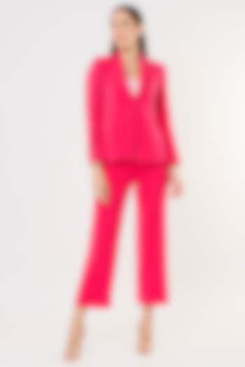 Hot Pink Crepe Georgette Blazer Set by Applique by Virakti