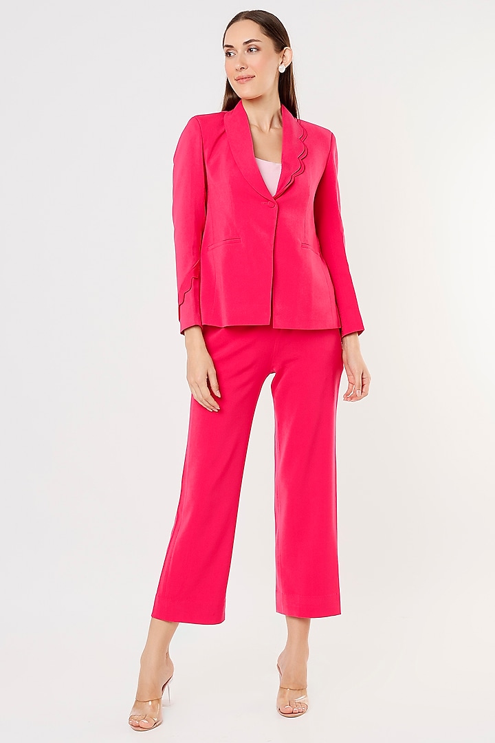Hot Pink Crepe Georgette Blazer Set by Applique by Virakti