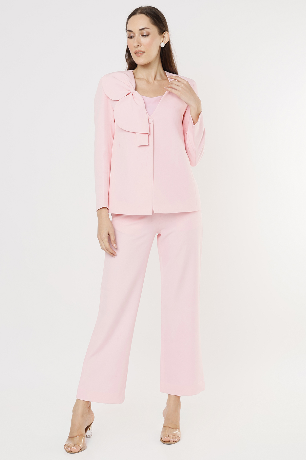 Pearl Pink Pant Set In Crepe Georgette by Applique by Virakti at Pernia's Pop Up Shop