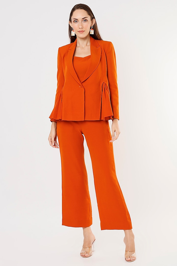 Orange Crepe Georgette Blazer Set by Applique by Virakti
