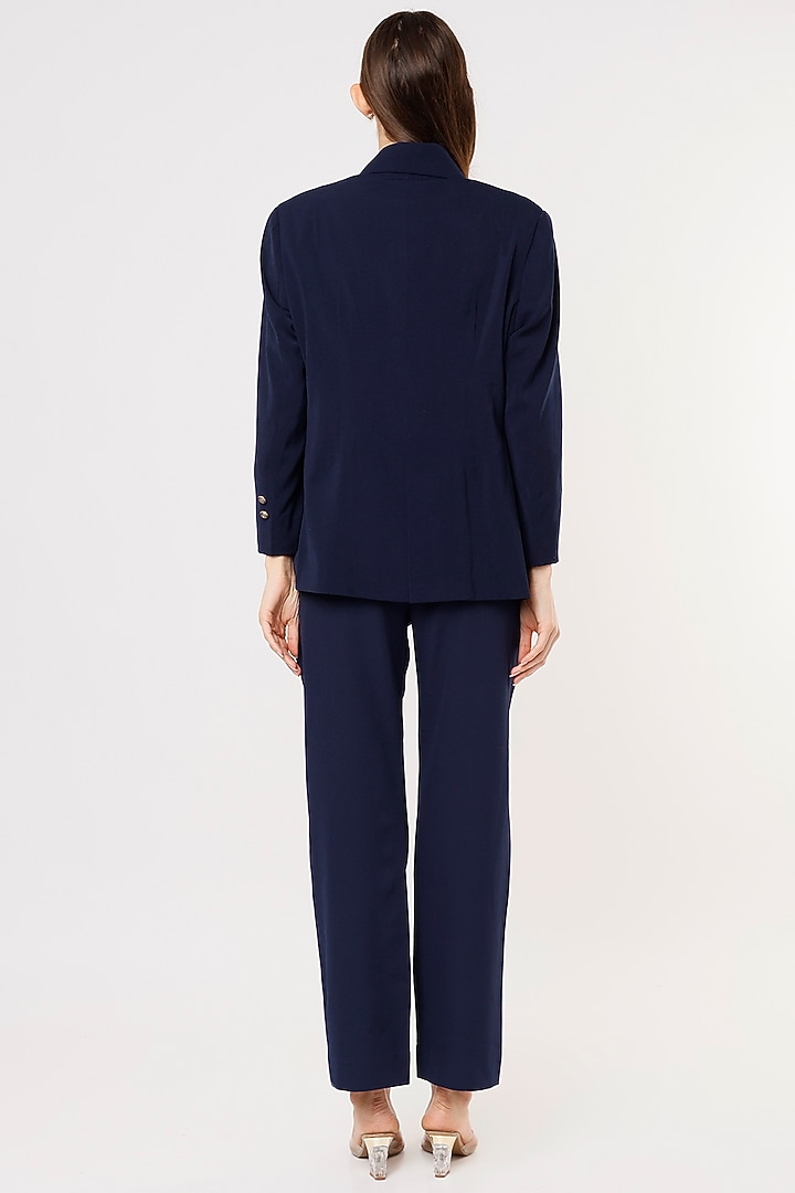 Blue Blazer Set In Crepe Georgette by Applique by Virakti at Pernia's Pop Up Shop