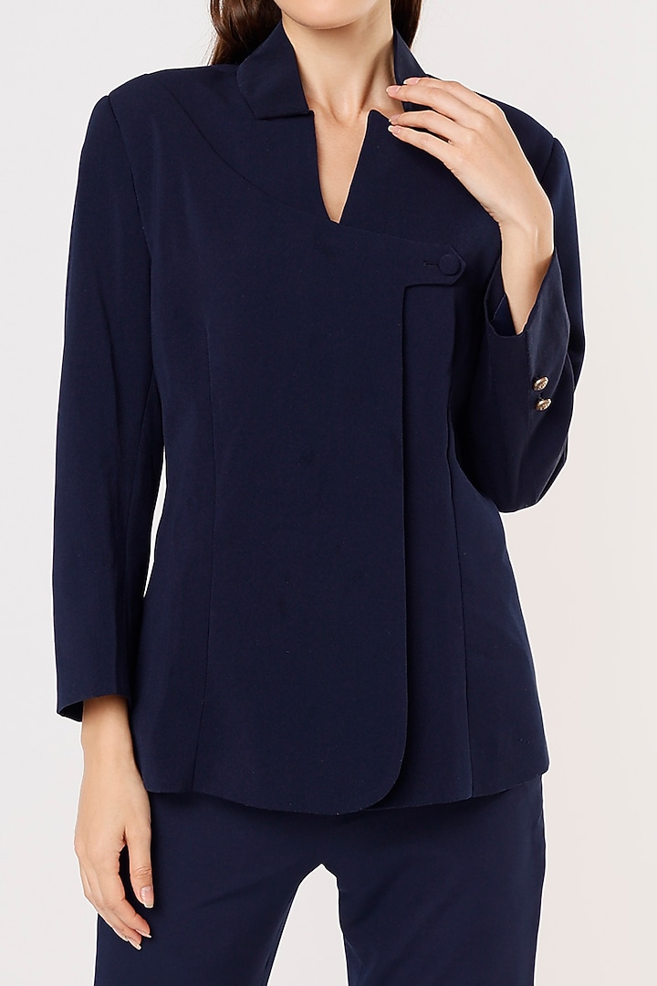 Blue Blazer Set In Crepe Georgette by Applique by Virakti at Pernia's Pop Up Shop