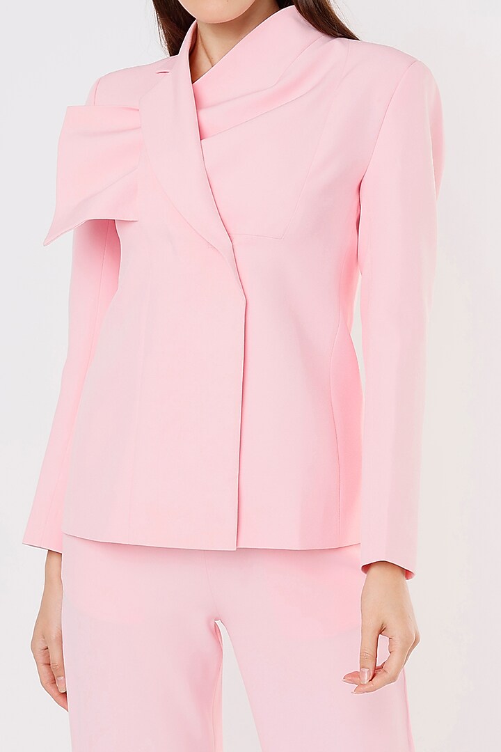 Pink Blazer Set In Crepe Georgette by Applique by Virakti at Pernia's Pop Up Shop
