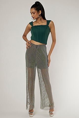 Green Heavy Crepe Corset Top by Applique by Virakti