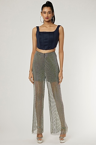 Blue Heavy Crepe Corset Top by Applique by Virakti