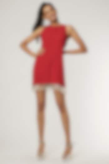 Red Heavy Crepe Mini Dress by Applique by Virakti