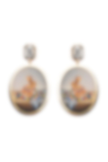Gold Plated White Swarovski Hand Painted Drop Earrings by Apara Disum at Pernia's Pop Up Shop