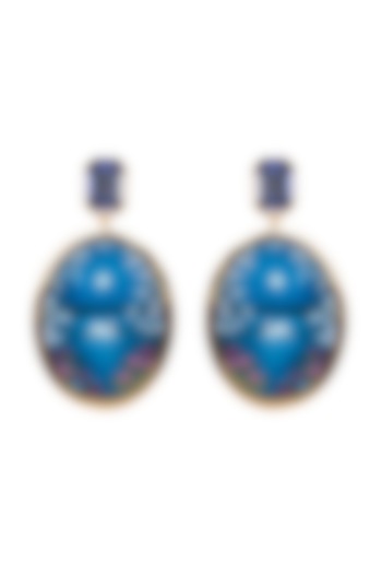 Gold Plated Opal Blue Swarovski Hand Painted Drop Earrings by Apara Disum