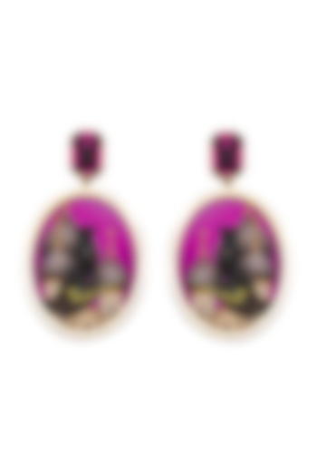 Gold Plated Fuchsia Swarovski Hand Painted Drop Earrings by Apara Disum