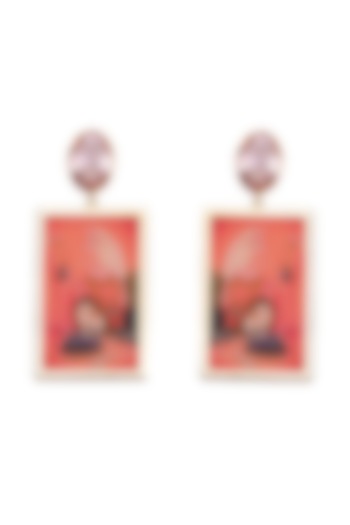 Gold Plated Light Pink Stone Hand Painted Drop Earrings by Apara Disum at Pernia's Pop Up Shop